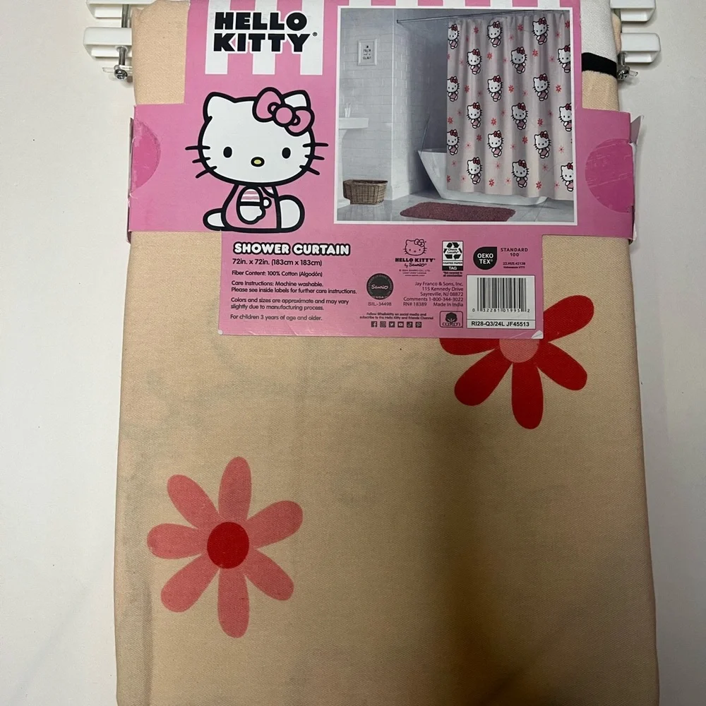 Hello Kitty Pink Flowers Cream background Shower Curtain